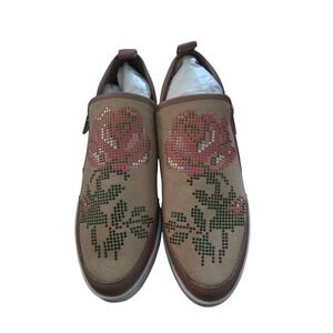 Donald J Pliner Tan Suede Rhinestone Rose High Top Slip On Sneakers Mauve Trim 8